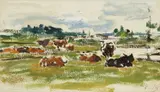 Eugène Louis Boudin, Vaches au P‰turage, Oil on paper