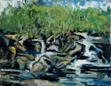 Arthur DiMambro, Falls on the Lamprey River, 2012, Oil on canvas board
