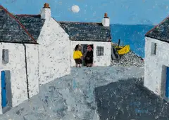 William Irvine, Morning Gossip (Ullapool, Scotland), Oil on illustration board