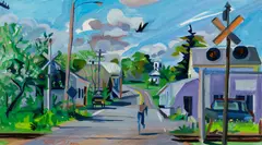 Jill Hoy, Bowdoinham Biker in Tracks, 2000, Oil on canvas