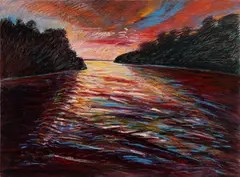 Elena Jahn, "Sunset, Mangrove" Puerto Rico, 1991, Mixed media on paper