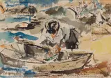 Ted Davis, Loading the Dory, Fish Beach, 1951, Watercolor on paper