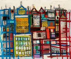 Henry Kallem, Fragments of Manhattan, East End, Oil on board