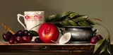 Katherine Hartley, Still Life with Grapes, Oil on board
