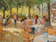 Niek Van der Plas, Cafe, Oil on board