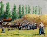 Arthur J. Hammond, Flax Threshers, Rijsoord - Holland, Oil on board