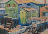 Walter Farndon, Jumbled Beach Houses, Watercolor on paper