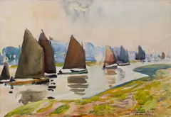 Hayley Lever, Mussel Boats, River Exe, 1913, Watercolor and graphite on paper