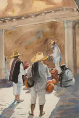 John Whorf, The Marketplace, a South American Scene, Watercolor and graphite on paper