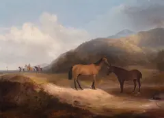 Figures and Horses by Alvan Fisher, c. 1857, Oil on canvas, sold Jan 2026