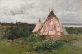 Charles Herbert Woodbury, Two Tepees, Oil on canvas