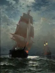 Edward Moran, Moonlit Passage, Oil on canvas