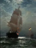 Edward Moran, Moonlit Passage, Oil on canvas