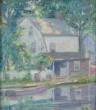 S. George Phillips, Canal, New Hope, Oil on canvas