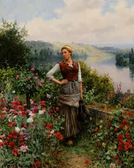 Daniel Ridgway Knight, On the Terrace at Rolleboise, Paris, Oil on canvas