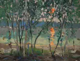 Charles Henry Richert, Lake at Sunset, Oil on board