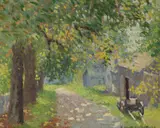 Joseph Eliot Enneking, "October Morning" Mystic, Connecticut, Oil on board