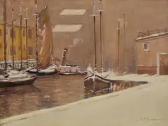 Arthur Clifton Goodwin, Boston Waterfront in Winter, Oil on canvas