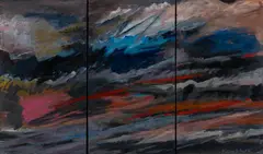 Frances Kornbluth, Sunset and the Rushing Sea, Acrylic on wood panels