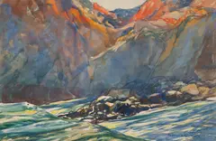 "High Tide by Charles Herbert Woodbury, Narrow Cove" Ogunquit, Maine, 1930, Watercolor and pencil on paper, sold Jan 2026