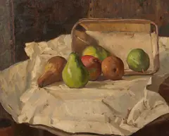 Edward Barnard Lintott, Pears and Basket, Oil on board