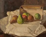Edward Barnard Lintott, Pears and Basket, Oil on board