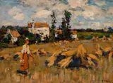 Fieldwork by Aloysius O'Kelly, Brittany, Oil on board, sold Jan 2026