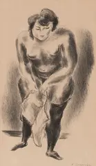 Yasuo Kuniyoshi, Girl Putting on Chemise, 1928, Lithograph