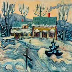 Philip Barter, "Yellow Farmhouse" Kingfield, Maine, 1988, Oil on canvas
