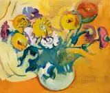 Carl Sprinchorn, Flowers in Round White Bowl, Oil on canvas