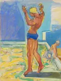 Carl Sprinchorn, Diver at Pool, Watercolor and pastel on paper