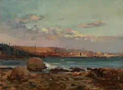 Frederick L. Stoddard, Boston Harbor, Oil on panel