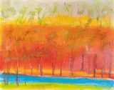 Wolf Kahn, Yellow over Orange, Maine, Pastel on paper