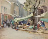 Mabel May Woodward, Market Gathering, Watercolor on paper