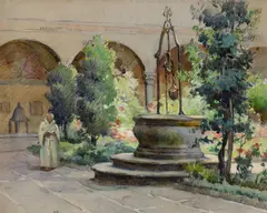 The Monastery by Mabel May Woodward, Watercolor and charcoal on paper, sold Aug 2025