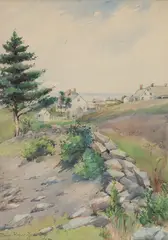 Rock Wall by Maud Briggs Knowlton, Monhegan, 1912, Watercolor on paper, sold Aug 2025