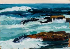 The Surf, Monhegan by Chris Huntington, 1971, Oil on panel, sold Aug 2025