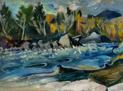Carl Sprinchorn, "Whitestone Falls" East Branch Penobscot River, Autumn, 1944, Oil on board