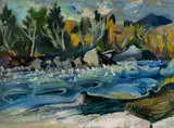 Carl Sprinchorn, "Whitestone Falls" East Branch Penobscot River, Autumn, 1944, Oil on board