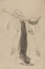 Abdur Rahman Chughtai, Old Musician, Etching on paper