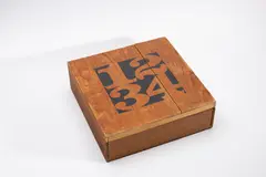 Numbers by Robert Indiana, 1966, Set of 4 color screenprints on wood panels in wood box with screenprint lid, sold Aug 2025