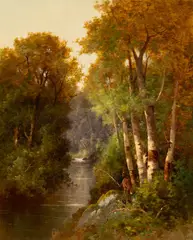 William Ongley, Fishing in the Adirondacks, Oil on canvas