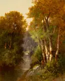 William Ongley, Fishing in the Adirondacks, Oil on canvas