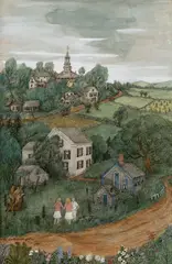 Peggy Bacon, The Outskirts of Town, 1972, Ink and watercolor on paper