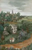 Peggy Bacon, The Outskirts of Town, 1972, Ink and watercolor on paper