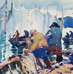 George Pearse Ennis, Fishnets, 1934, Watercolor on paper