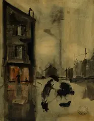 Bernard Lamotte, Two Works: A Rainy Day in Paris and Resting Against a Tree, Watercolor and ink on paper