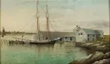 George M. Hathaway, Boat at Dock, Oil on panel
