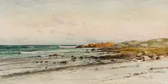 Samuel Peter Rolt Triscott, Beach at Ogunquit Me., Watercolor on linen on strainer