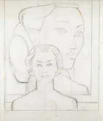 Will Barnet, Study for "Now & Then." c. 1987-89, Charcoal on vellum